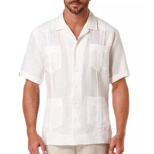 Cubavera Men's 100% Linen Cream Short-Sleeve 4-Pocket Guayabera Shirt Medium